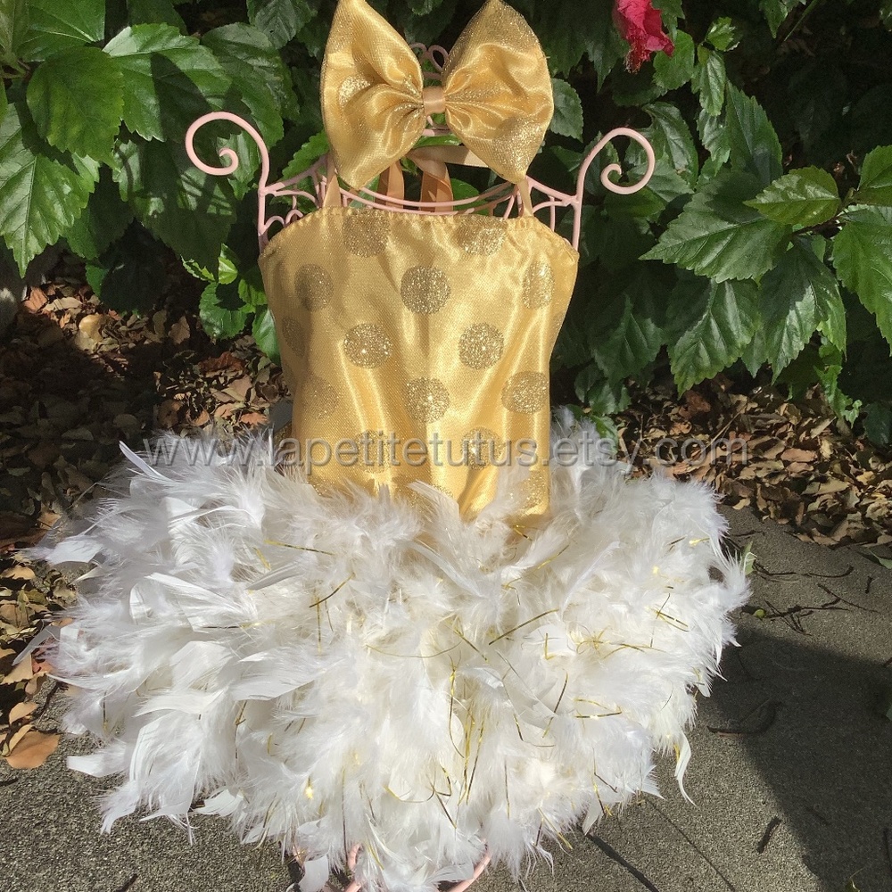 Gold glitter feather tutu dress